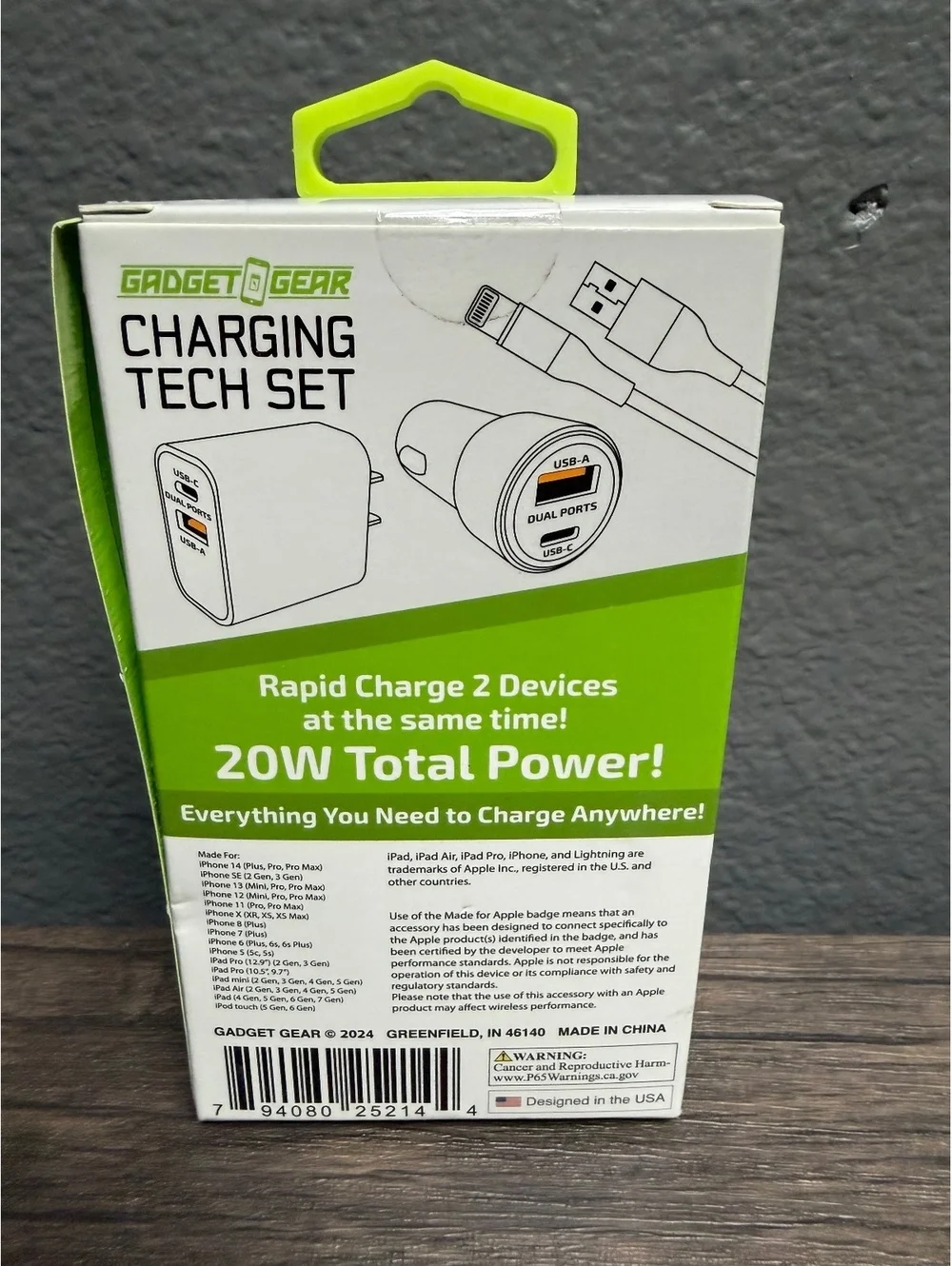 20W Car Wall Charger Set 3ft Apple device Cable & 3ft USB C Flat Cord Floral Set